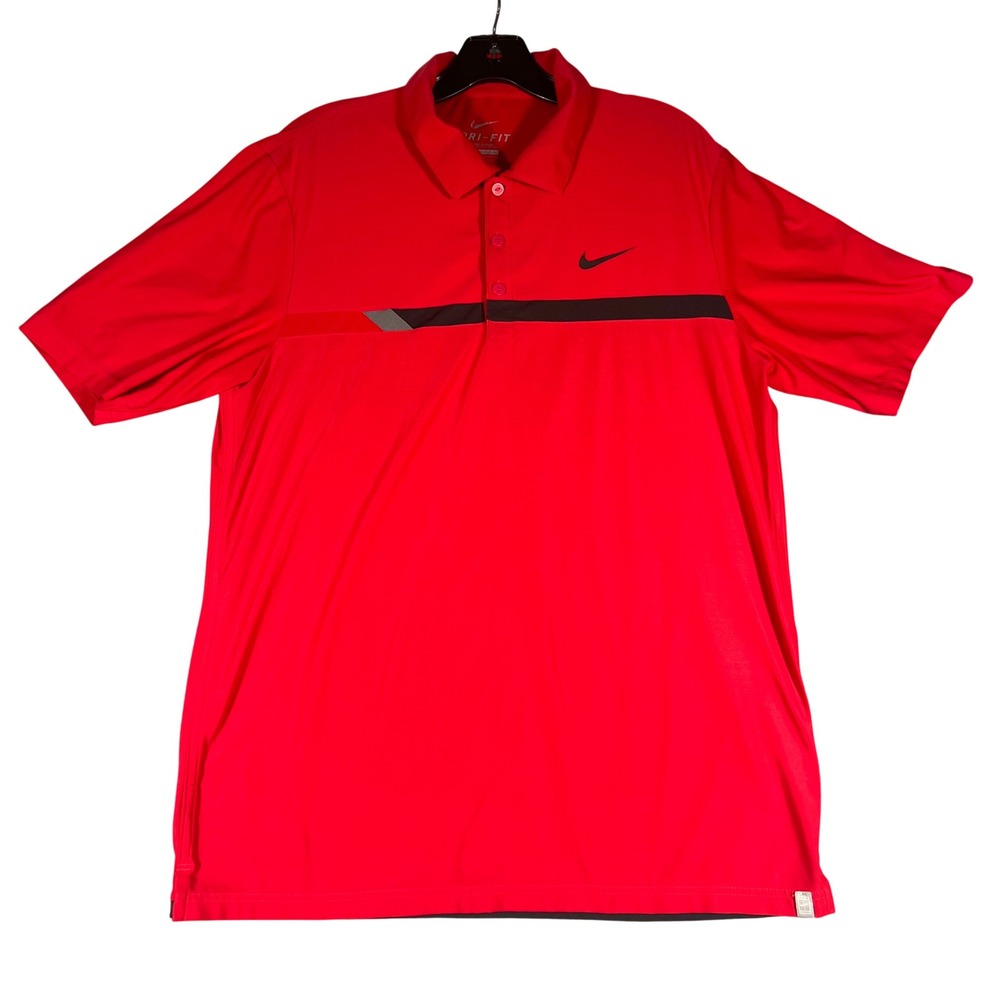 Nike Tennis Dri-FIT Polo Shirt Mens Medium Red Black Stripe Short Sleeve 9211